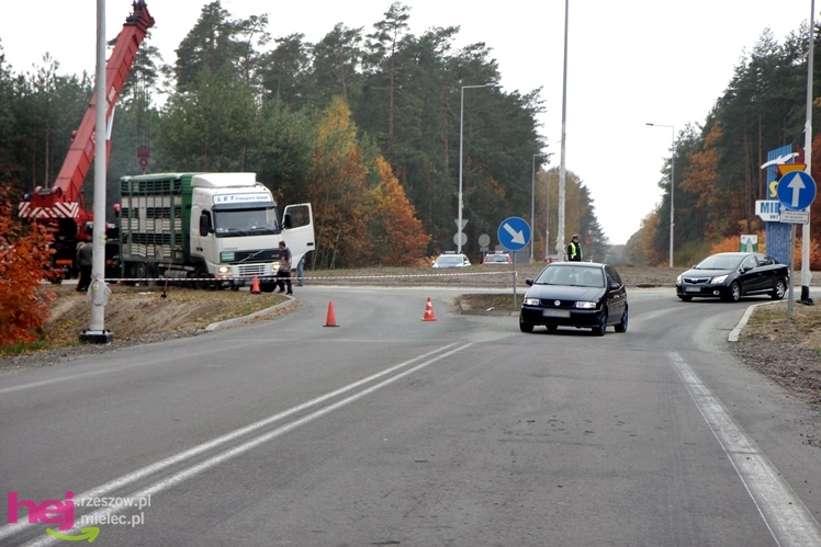 Na drodze wojewódzkiej Mielec - Kolbuszowa wywrócił się TIR wiozący świnie
