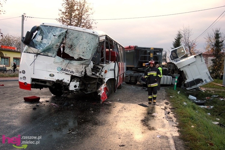 Poważny wypadek w Rzędzianowicach. TIR zderzył się z autobusem