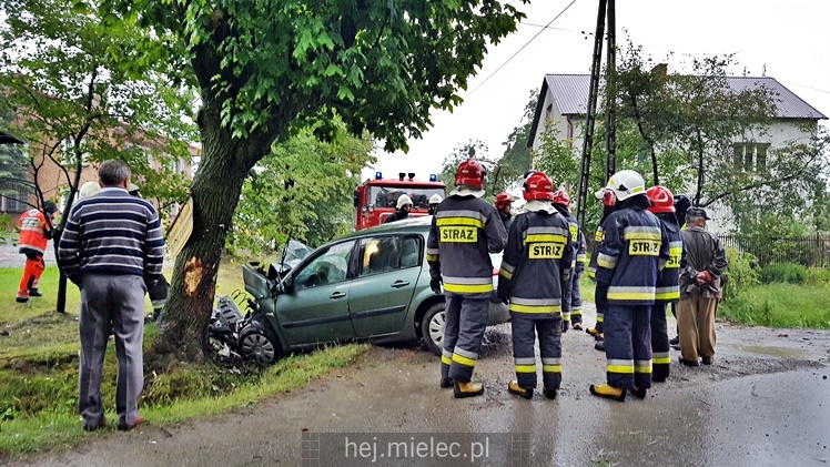 Wypadek w Dulczy Wielkiej. Osobowe renault wpadło w drzewo