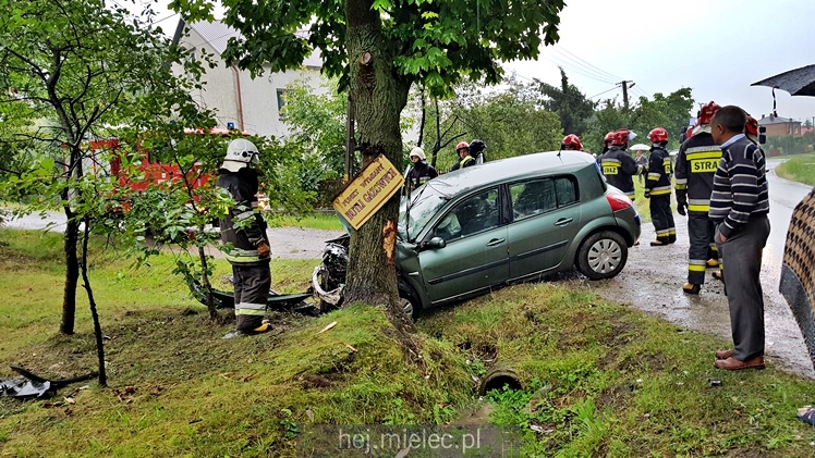 Wypadek w Dulczy Wielkiej. Osobowe renault wpadło w drzewo
