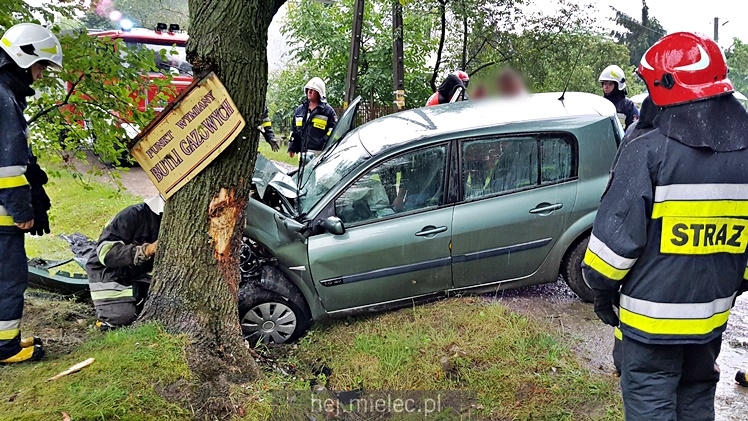 Wypadek w Dulczy Wielkiej. Osobowe renault wpadło w drzewo