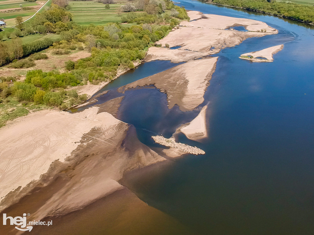 Niski poziom Wisły w powiecie mieleckim - kwiecień 2020