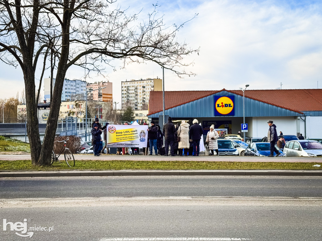 Pikieta pod Lidlem. Odmawiają różaniec