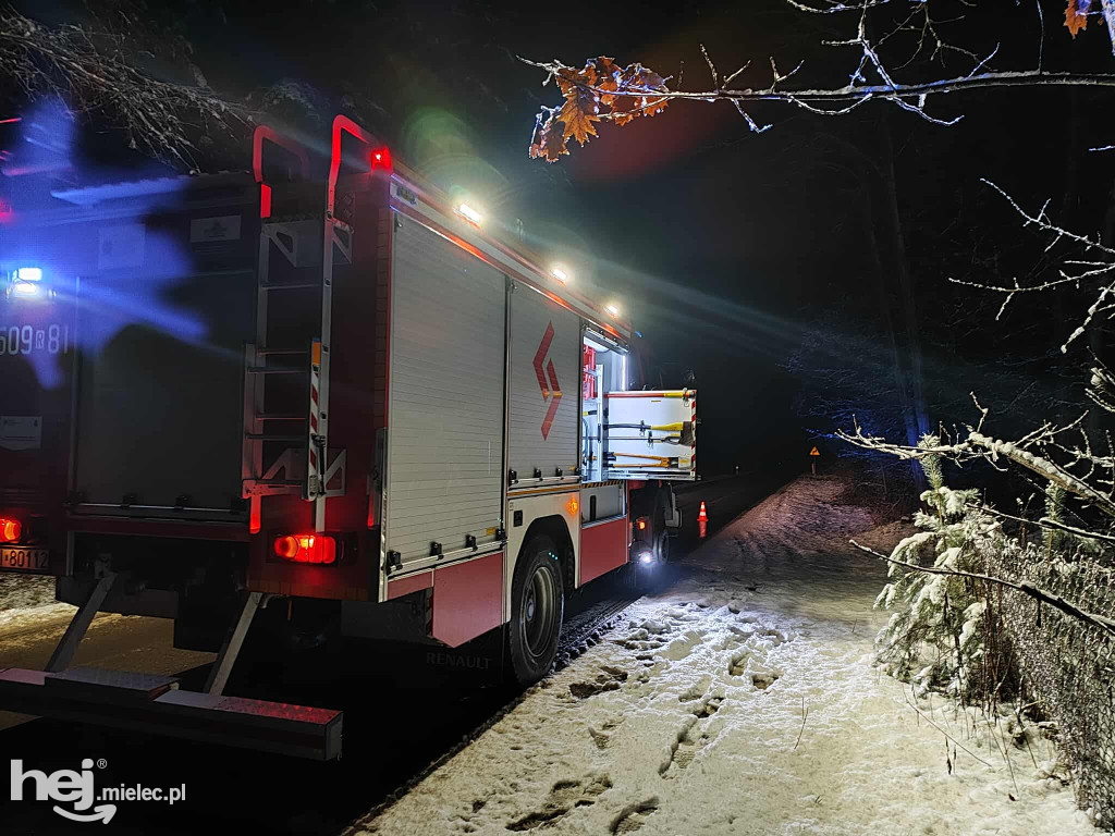 Mokry śnieg łamiący drzewa i śliskie drogi. Strażacy z powiatu z wezwaniami