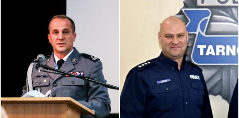 Jacek Juwa (po lewej) i Tomasz Grazda (pod prawej) - nowy komendant KPP w Mielcu.