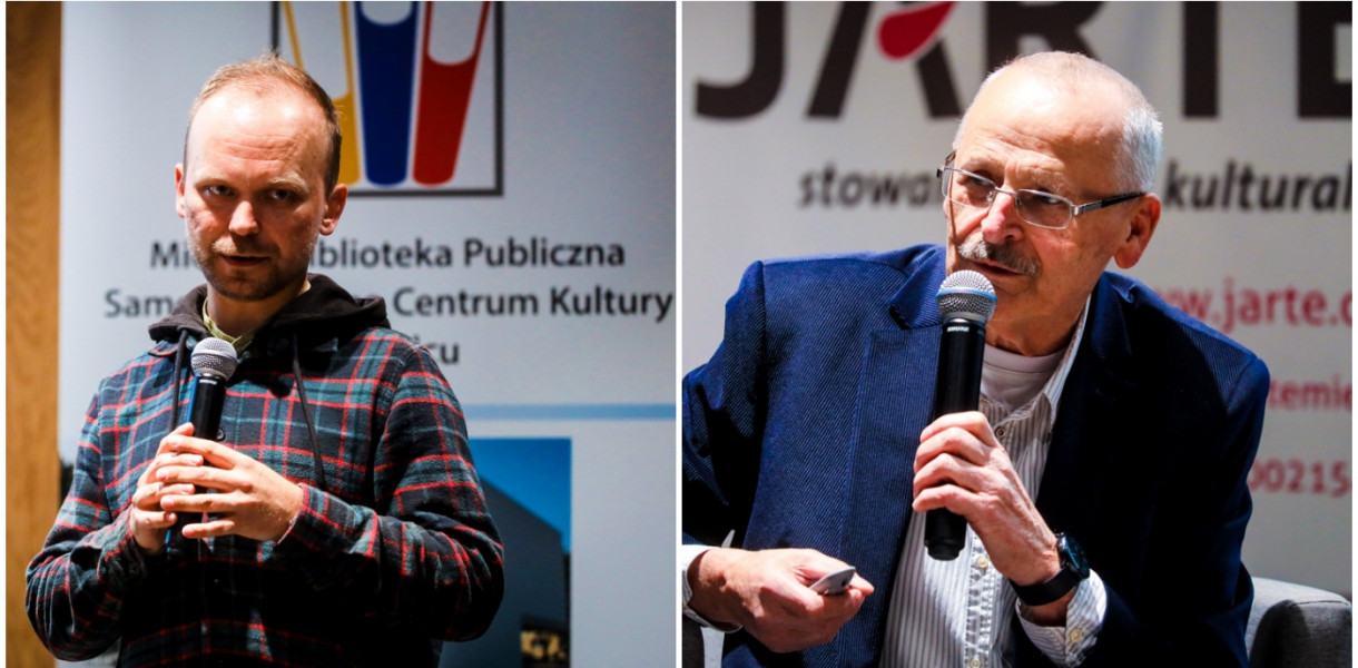 Od lewej: Szymon Burek, koordynator projektu Shalom Mielec, Włodzimierz Gąsiewski, autor książki o mieleckich Sprawiedliwych.