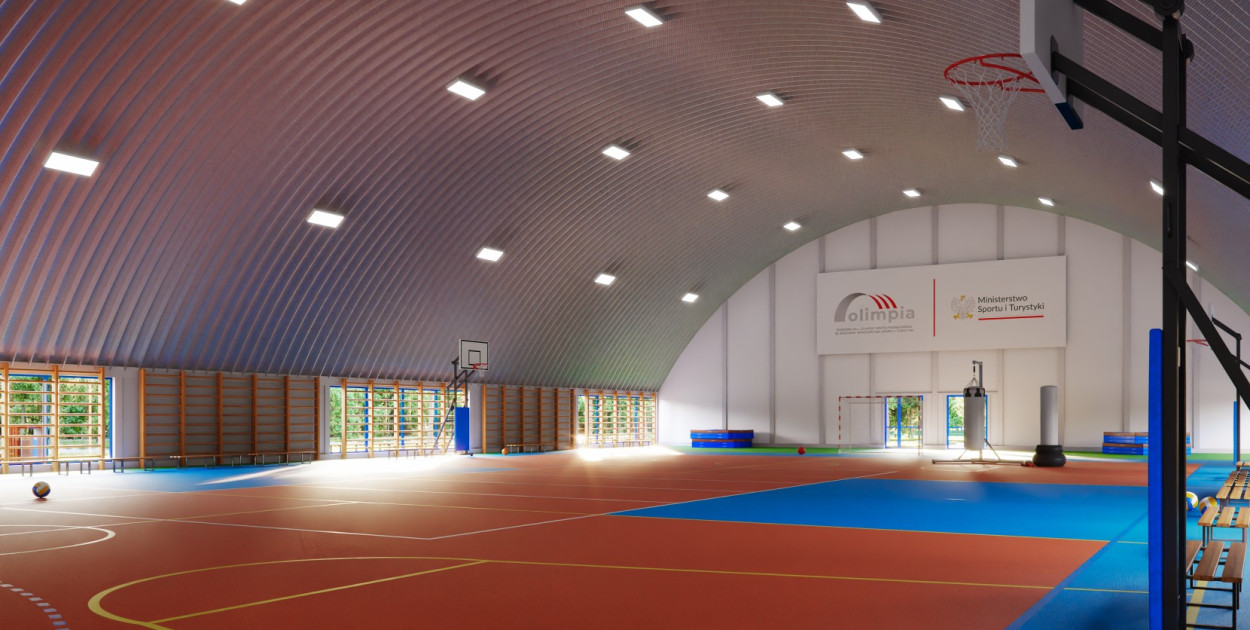 Wizualizacja przykładowej hali łukowej budowanej w ramach programu Olimpia.