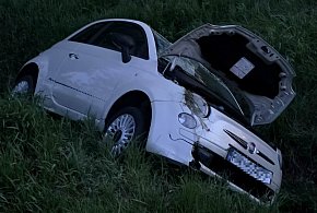Auto w rowie po próbie ominięcia zwierzyny. Matka i dziecko w szpitalu [FOTO]