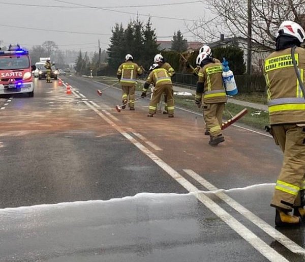 Olej na drodze wojewódzkiej. Akcja strażaków-102960