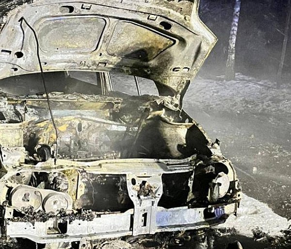 Pożar samochodu w śnieżycy. Interwencja służb