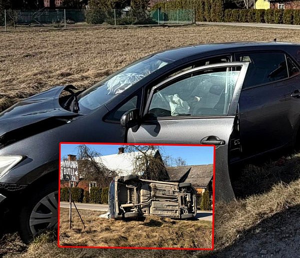 Zderzenie dwóch osobówek. Obie wypadły z drogi