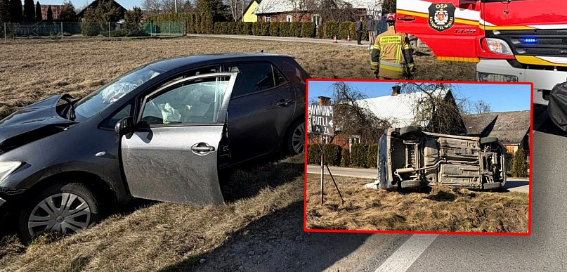 Zderzenie dwóch osobówek. Obie wypadły z drogi