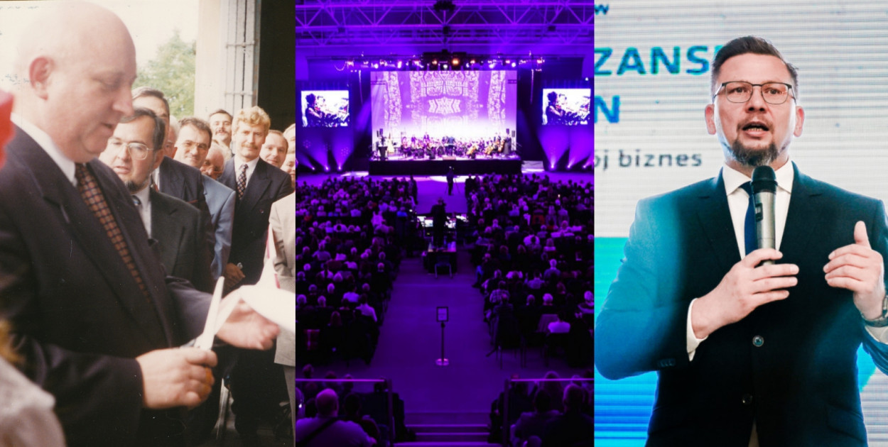 Na zdjęciu od lewej: Józef Oleksy, koncert MOS w hali MOSiR oraz obecny dyrektor Strefy Wiktor Cichoń. 