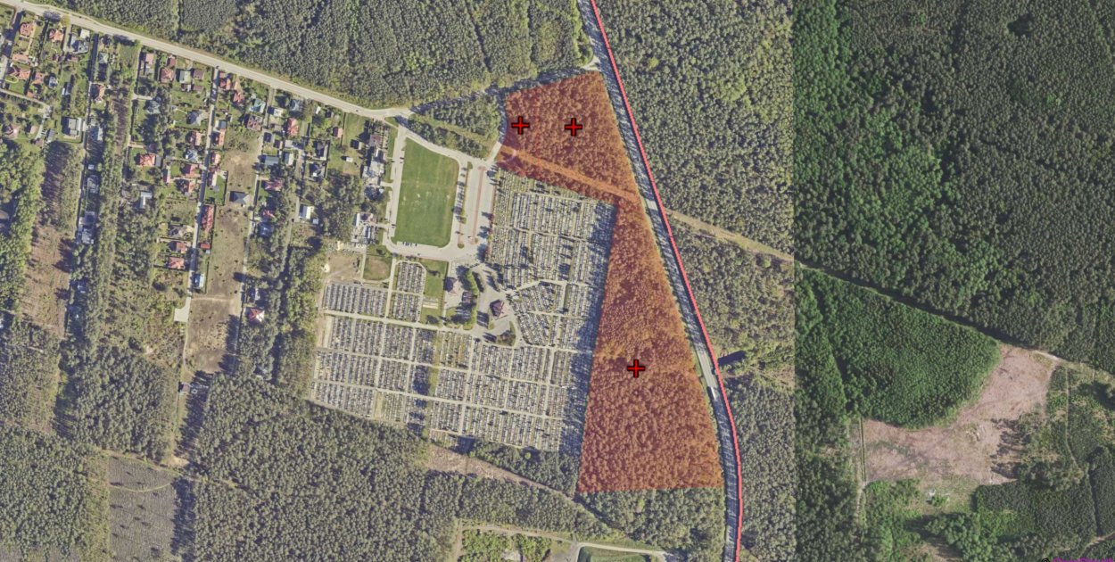 Na czerwono obszar przeznaczony pod wycinkę, fot. Geoportal