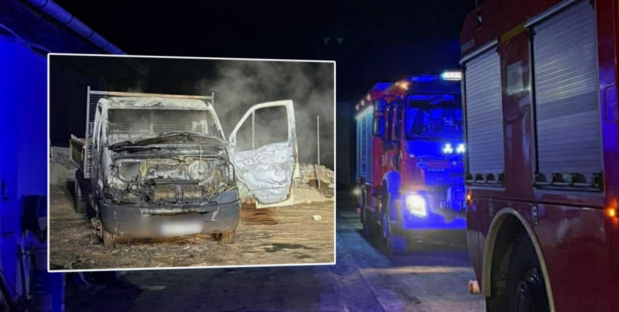 Nocny pożar samochodu dostawczego