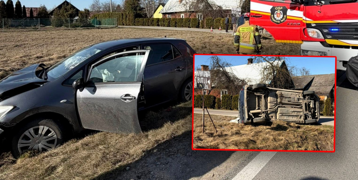 Zderzenie dwóch osobówek. Obie wypadły z drogi