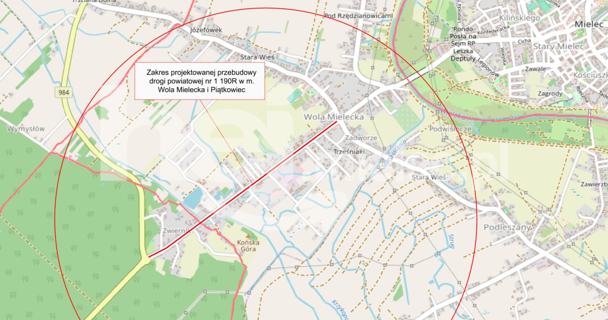 Zakres projektowanej przebudowy drogi powiatowej - Wola Mielecka, Piątkowiec.